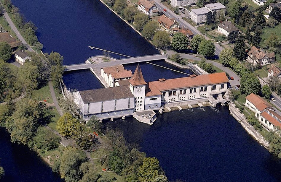 Kraftwerk Aarau Unterwasserseite um 1978