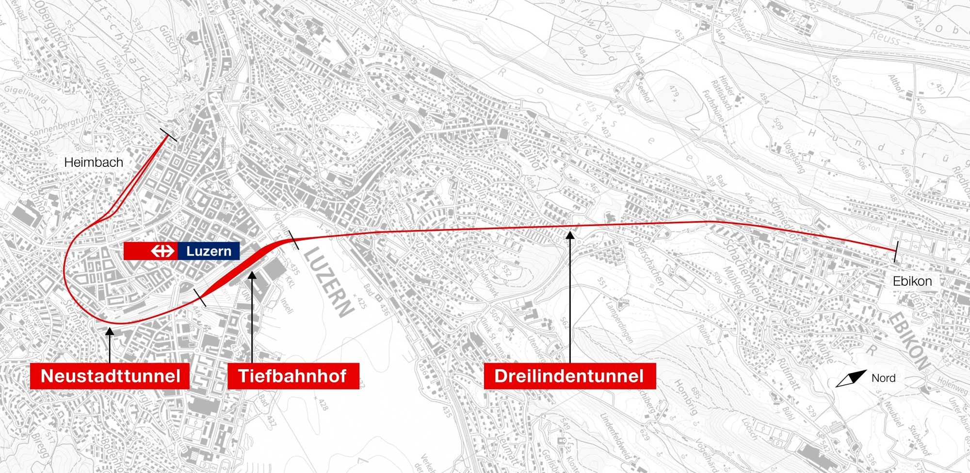 Grafik Übersicht Teilprojekte Durchgangsbahnhof Luzern