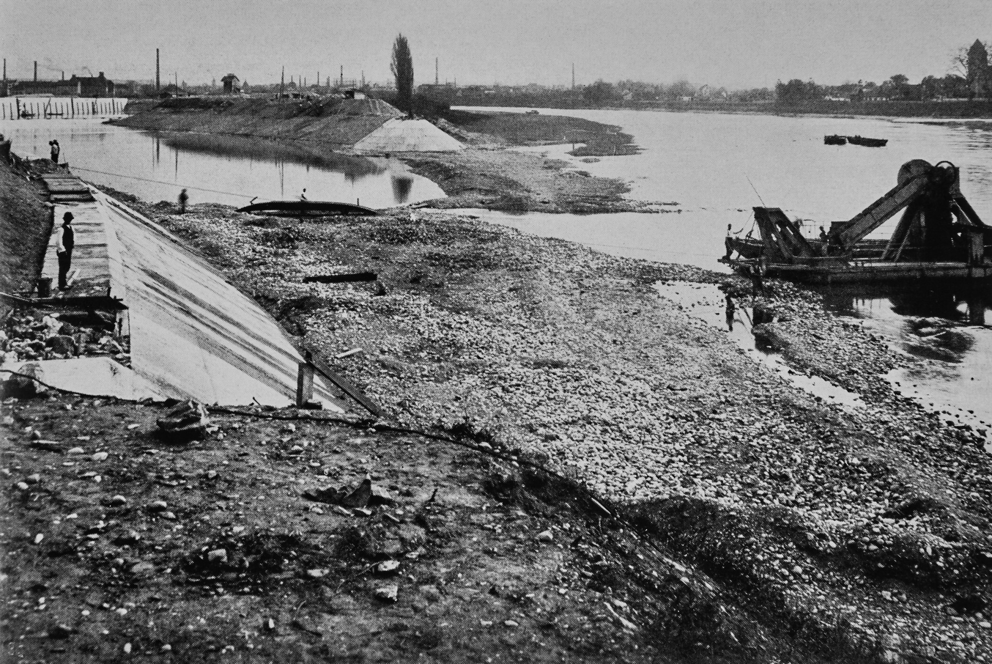Schweizerische Rheinhäfen, Bau des Hafenbeckens I, kurz nach Baubeginn, ca. 1918