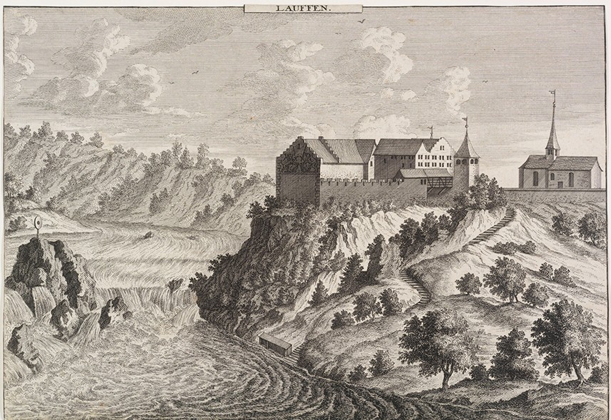 Kupferstich  Schloss Laufen von D. Herrliberger, 1750.