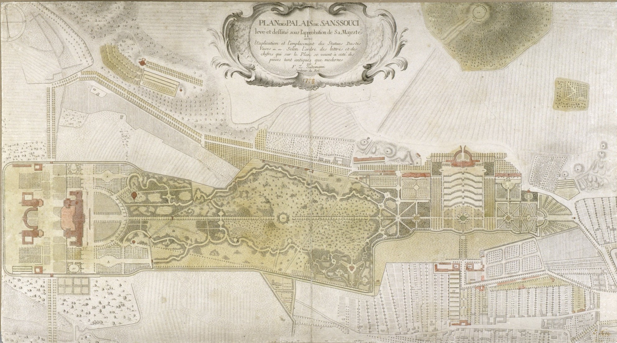 Plan des Parks von Sanssouci um 1772