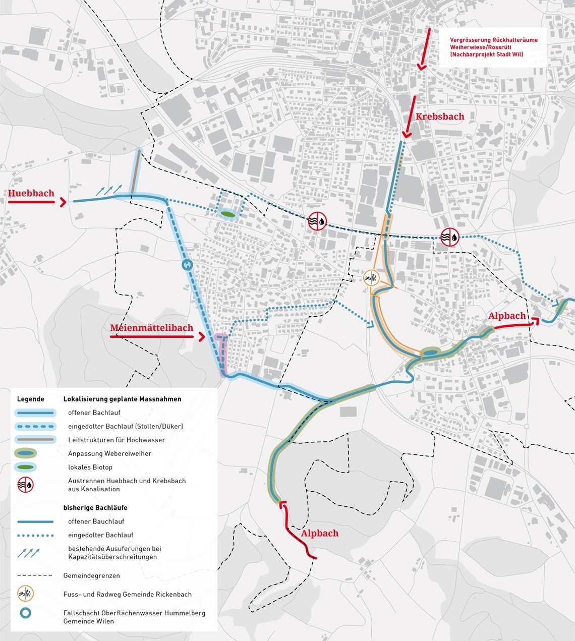 Übersichtsplan Hochwasserschutz Region Wil