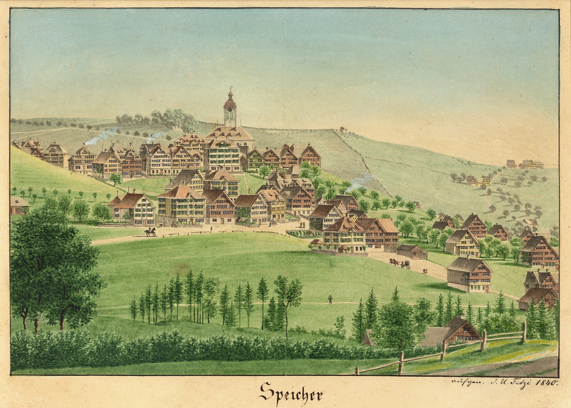 Dorf Speicher in Appenzell Ausserrhoden um 1840