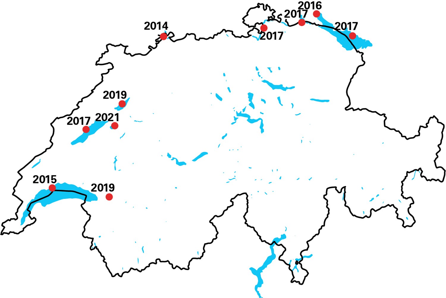 Ausbreitung Quaggamuschel in Schweizer Seen