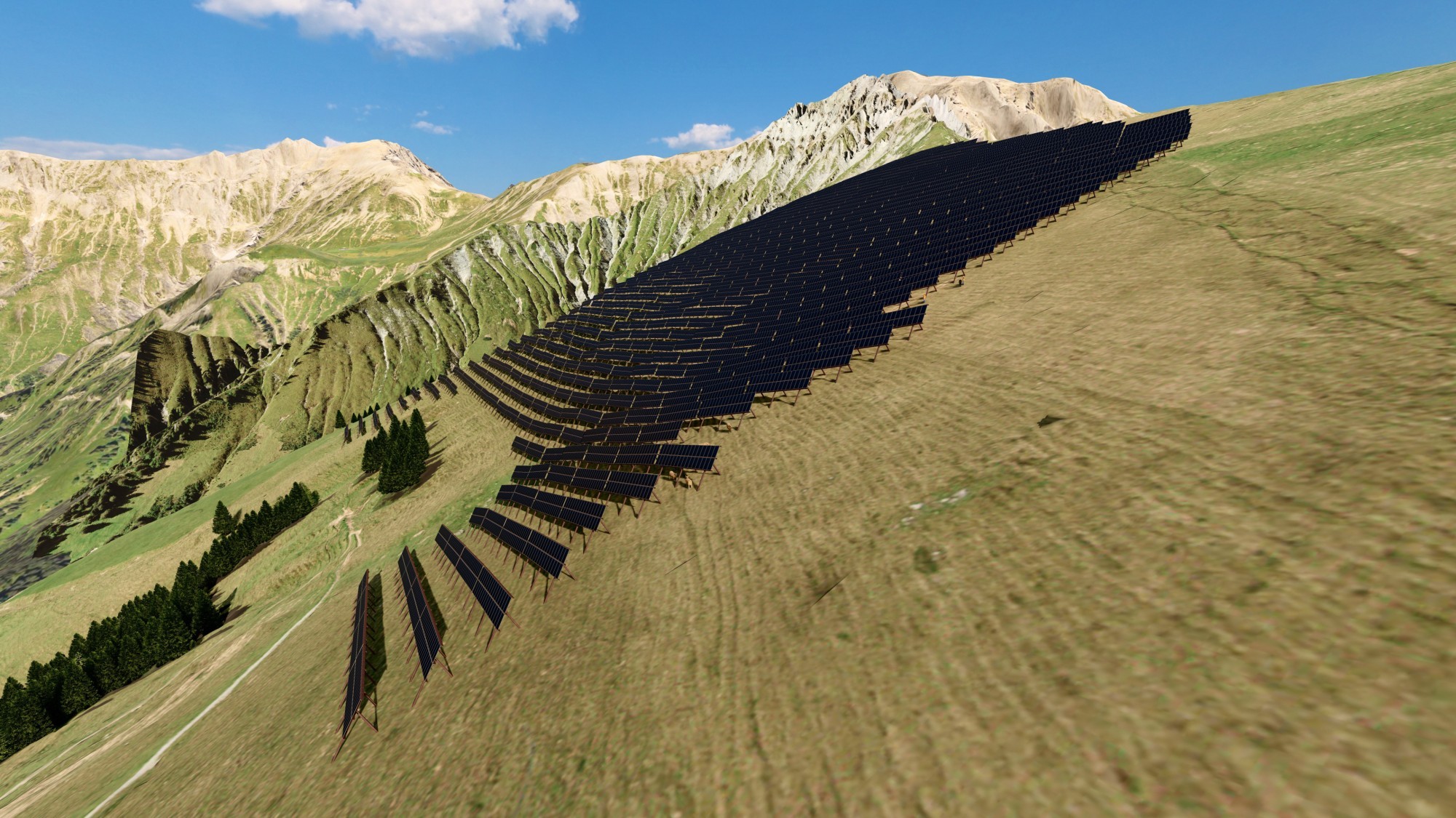 Visualisierung alpine Solaranlage Adelboden Schwandfäld