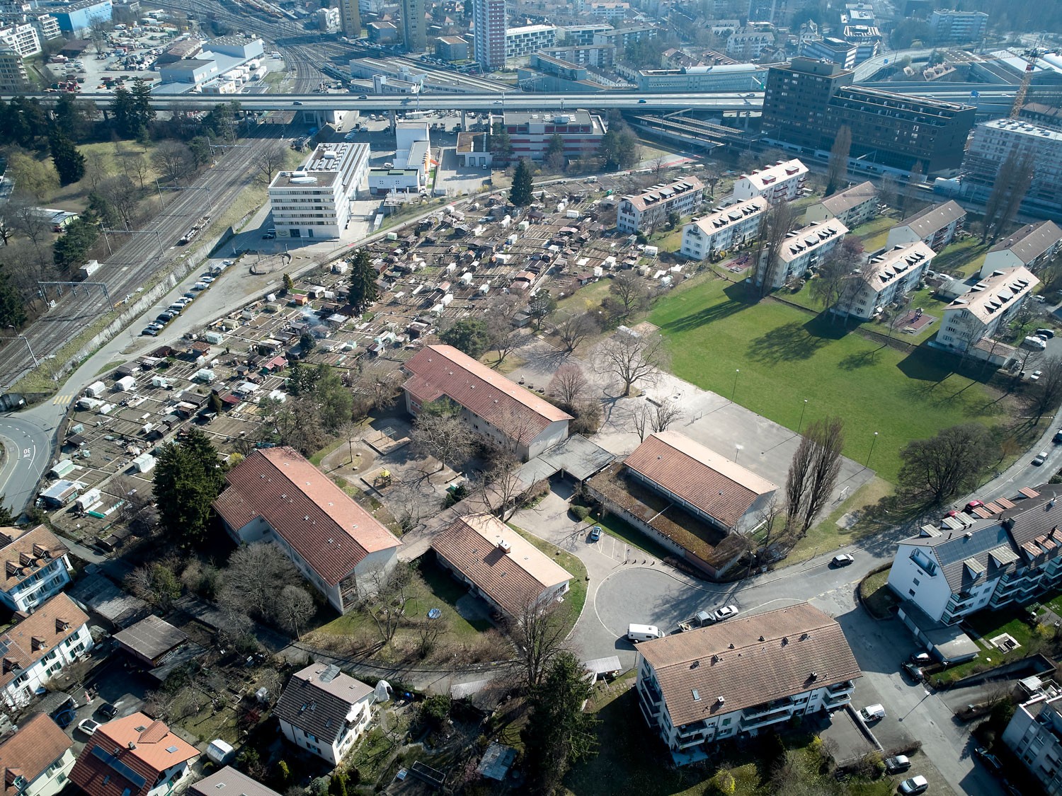 Luftansicht Schulanlage Stöckacker Stadt Bern