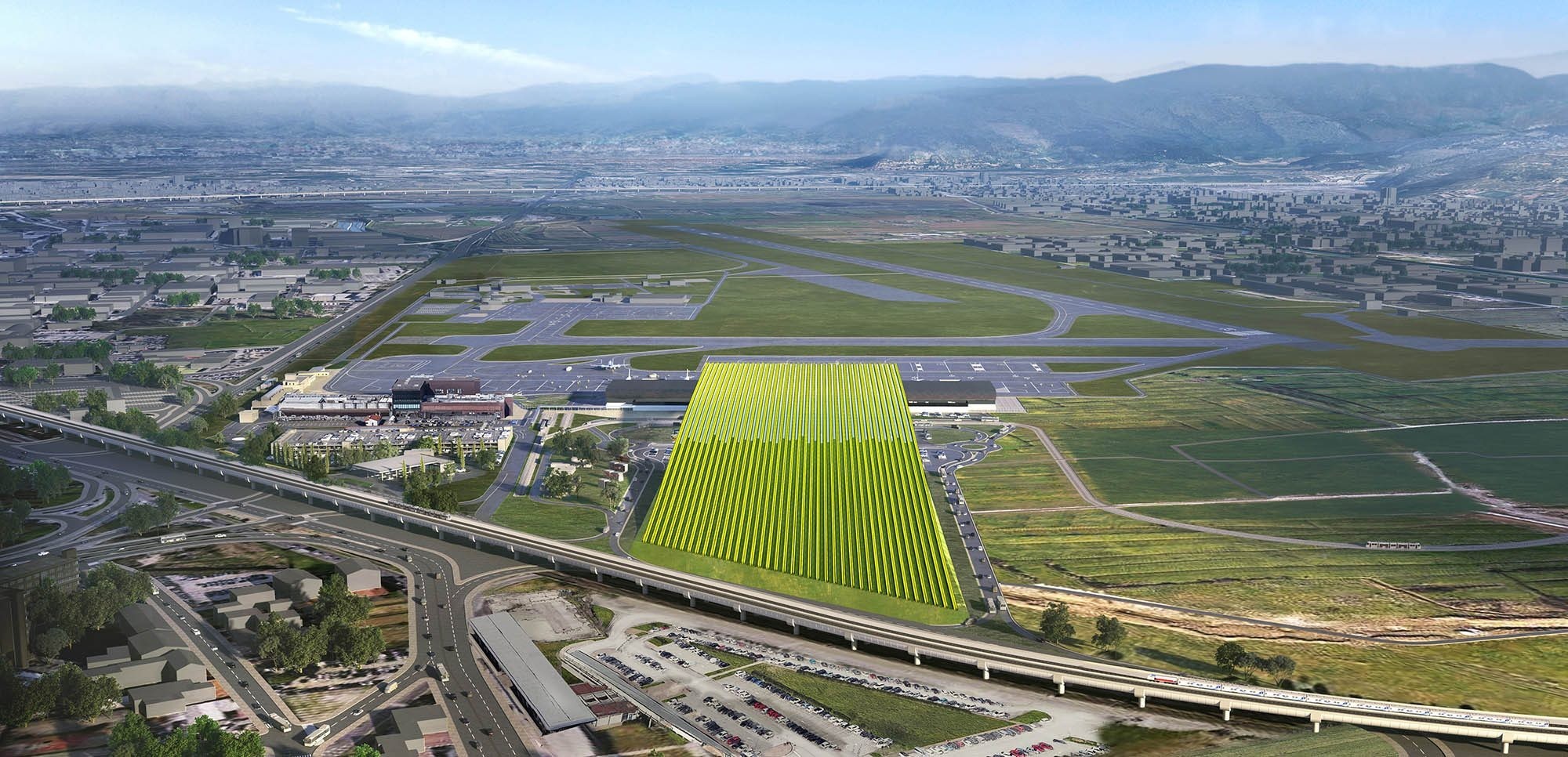 Visualisierung neues Terminal Flughafen Florenz mit Weinreben