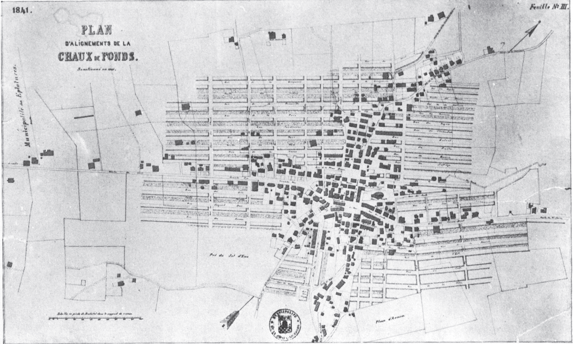 Baulinienplan für La Chaux-de-Fonds um 1841
