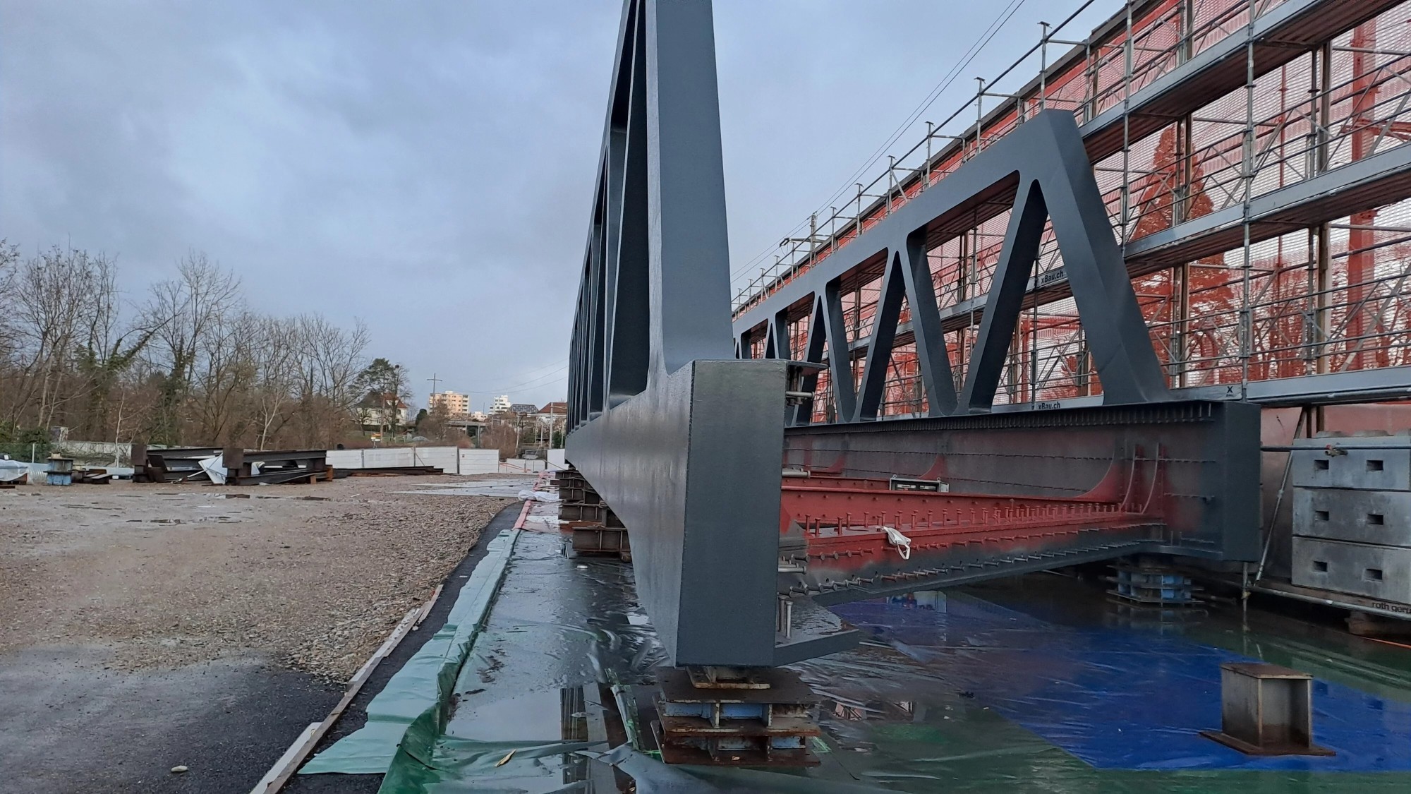 Stahlfachwerk obere Birsbrücke Installationsplatz