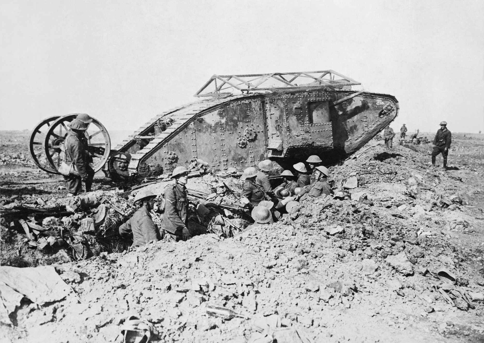 Britischer Panzer, Aufnahme aus dem Ersten Weltkrieg.