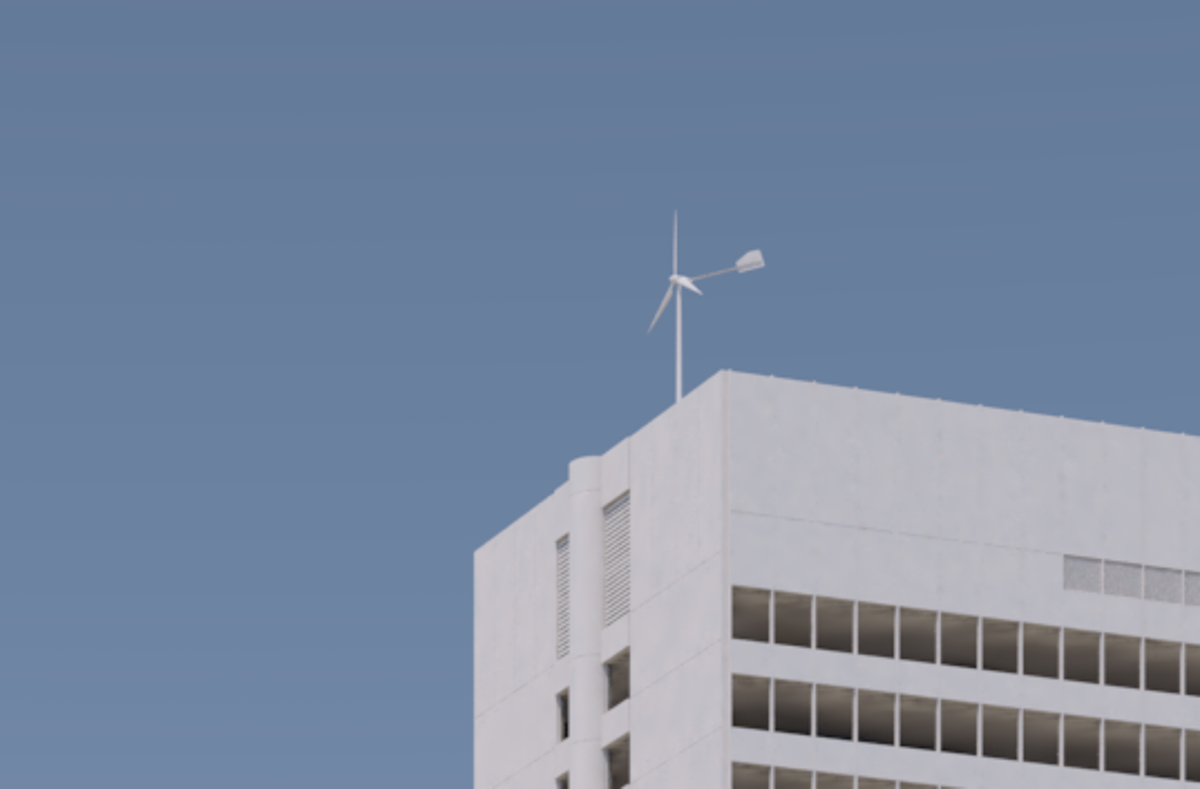 Visualisierung einer Kleinwindkraftanlage auf dem Telli-Hochhaus