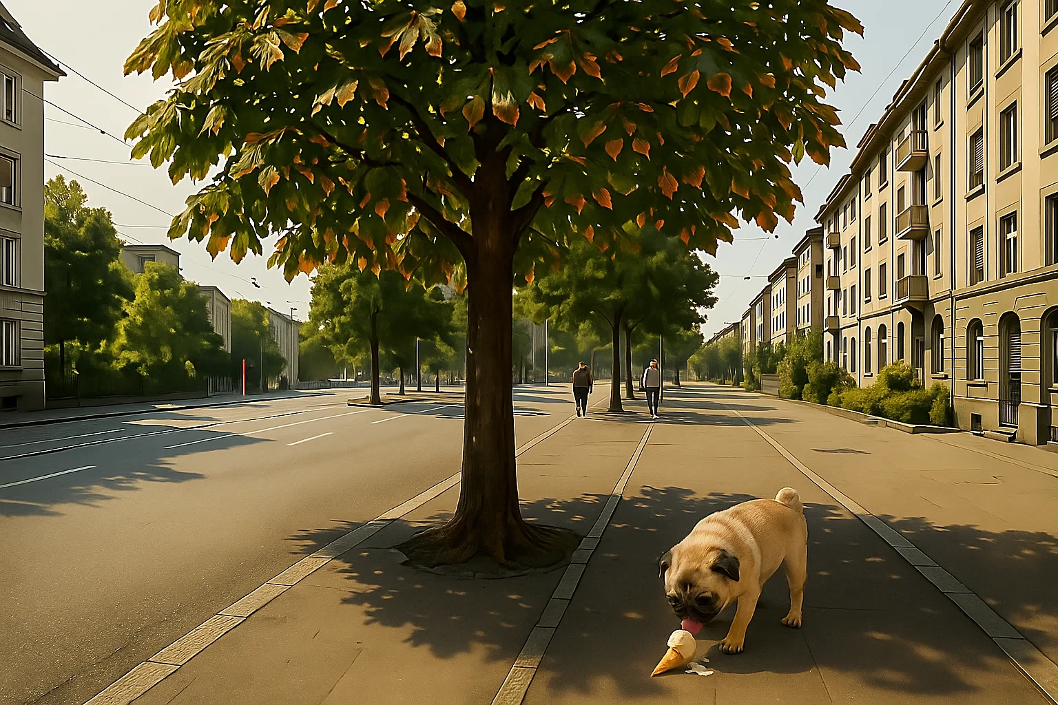 Kastanie im Spätsommer an einer Strasse.