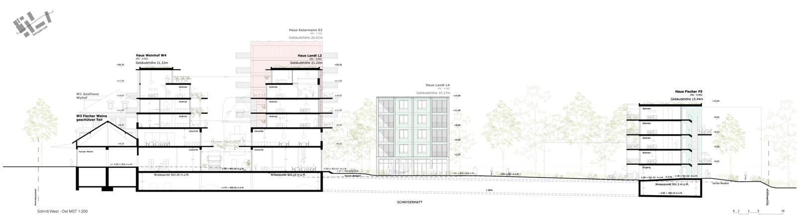 Überbauung Bahnhofstrasse Süd, Sursee Schnitt