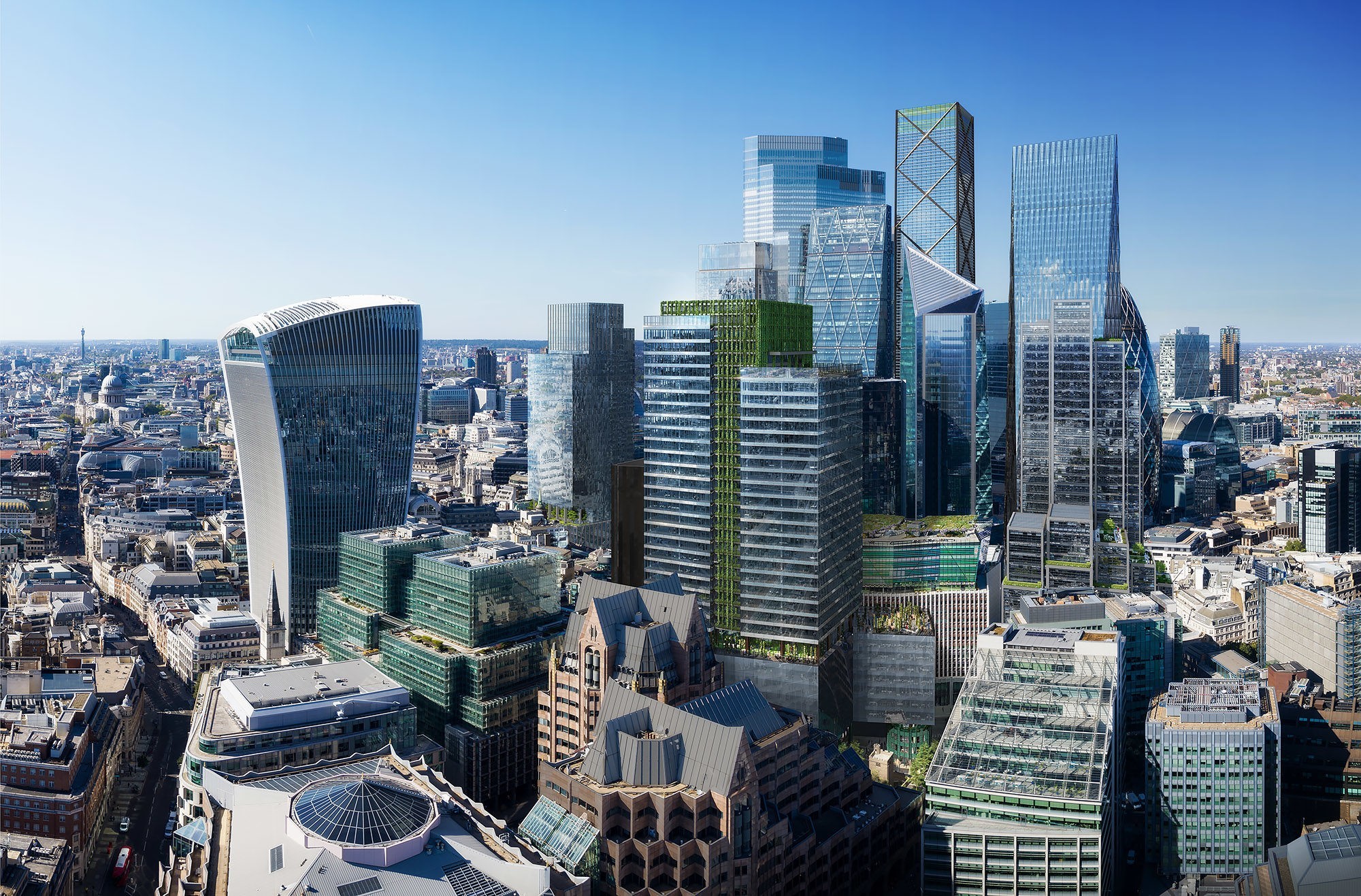 Bürogebäude 50 Fenchurch Street in London mit Kirchenturm