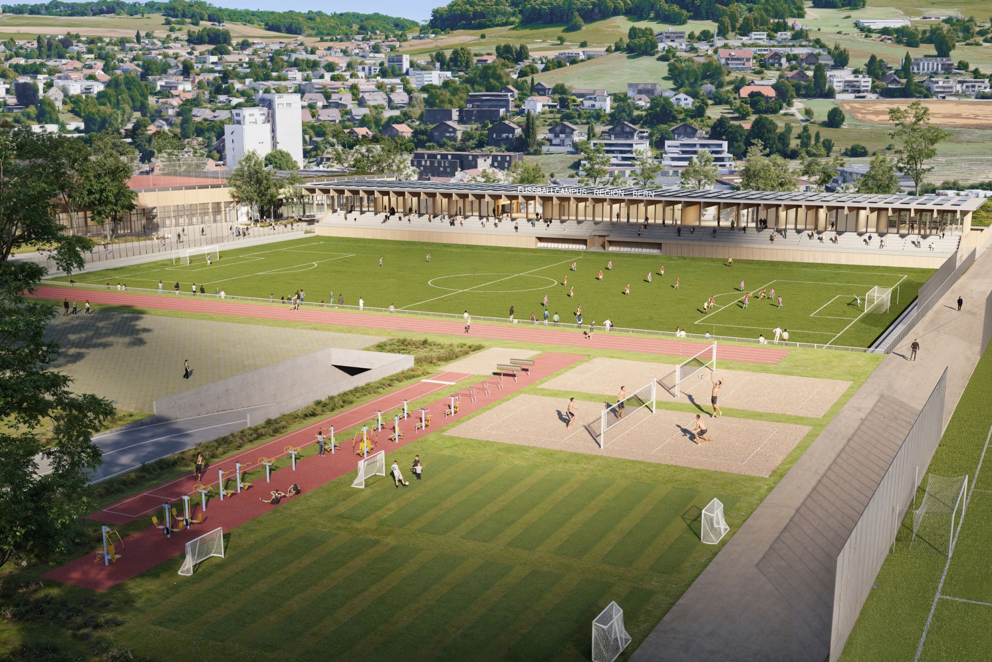 Visualisierung von Aussensportflächen im Fussballcampus Region Bern