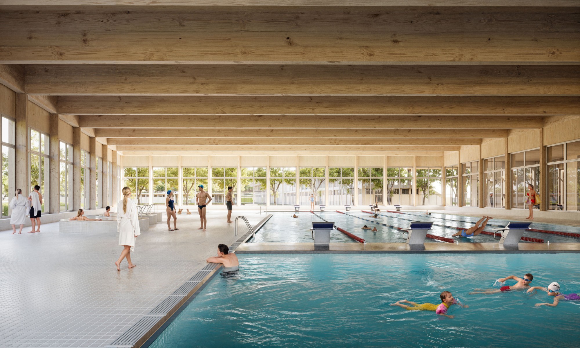 Visualisierung des Hallenbades im Fussballcampus Region Bern