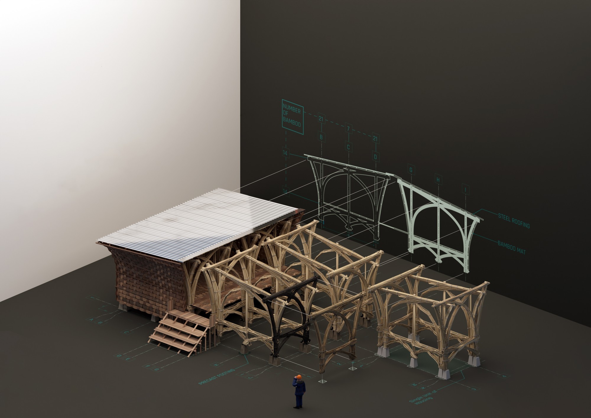 Modell eines Bambushauses.