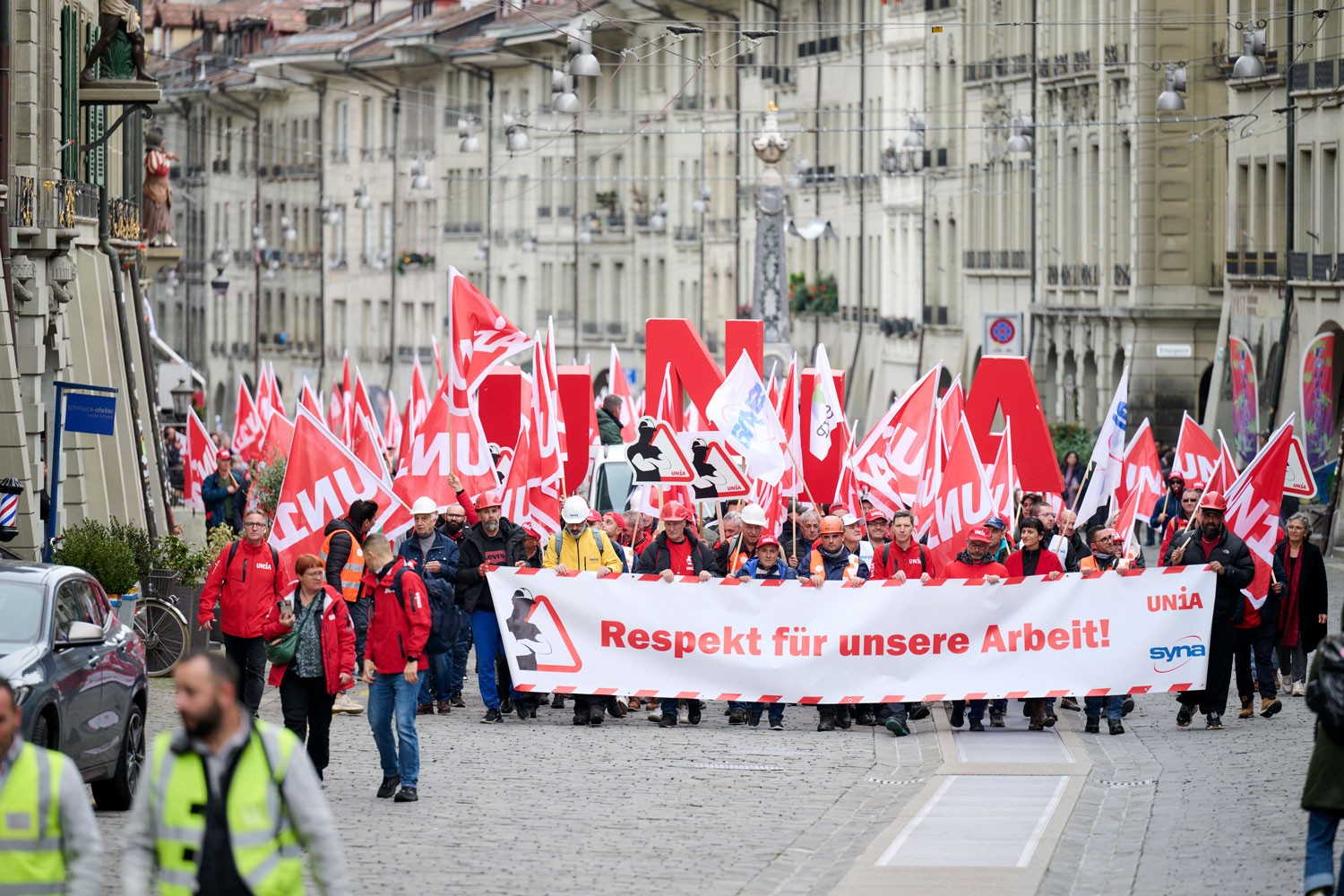 Demonstration der Bauarbeiter in Bern
