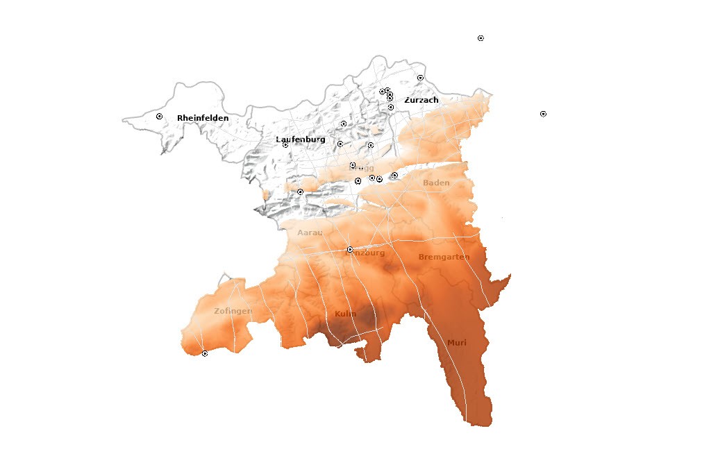 Screenshot zum Geothermie-Kataster im Geooportal Aargau