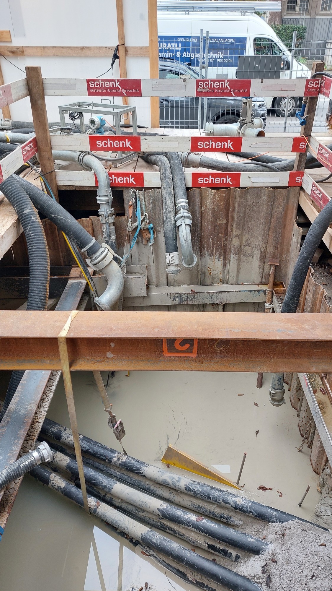 Spülbohrung für Hochspannungsleitung unter dem Seegrund in Zürich: Startgrube