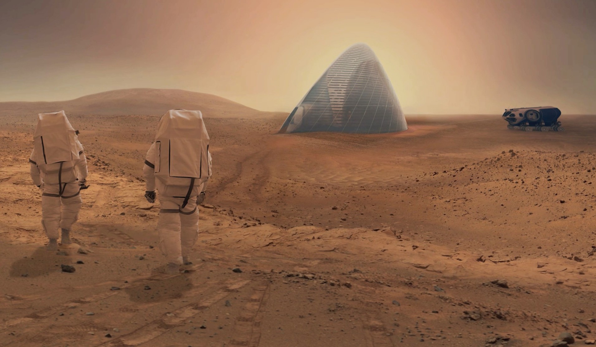 Visualisierung: Wohnbereiche aus Pykrete auf dem Mars