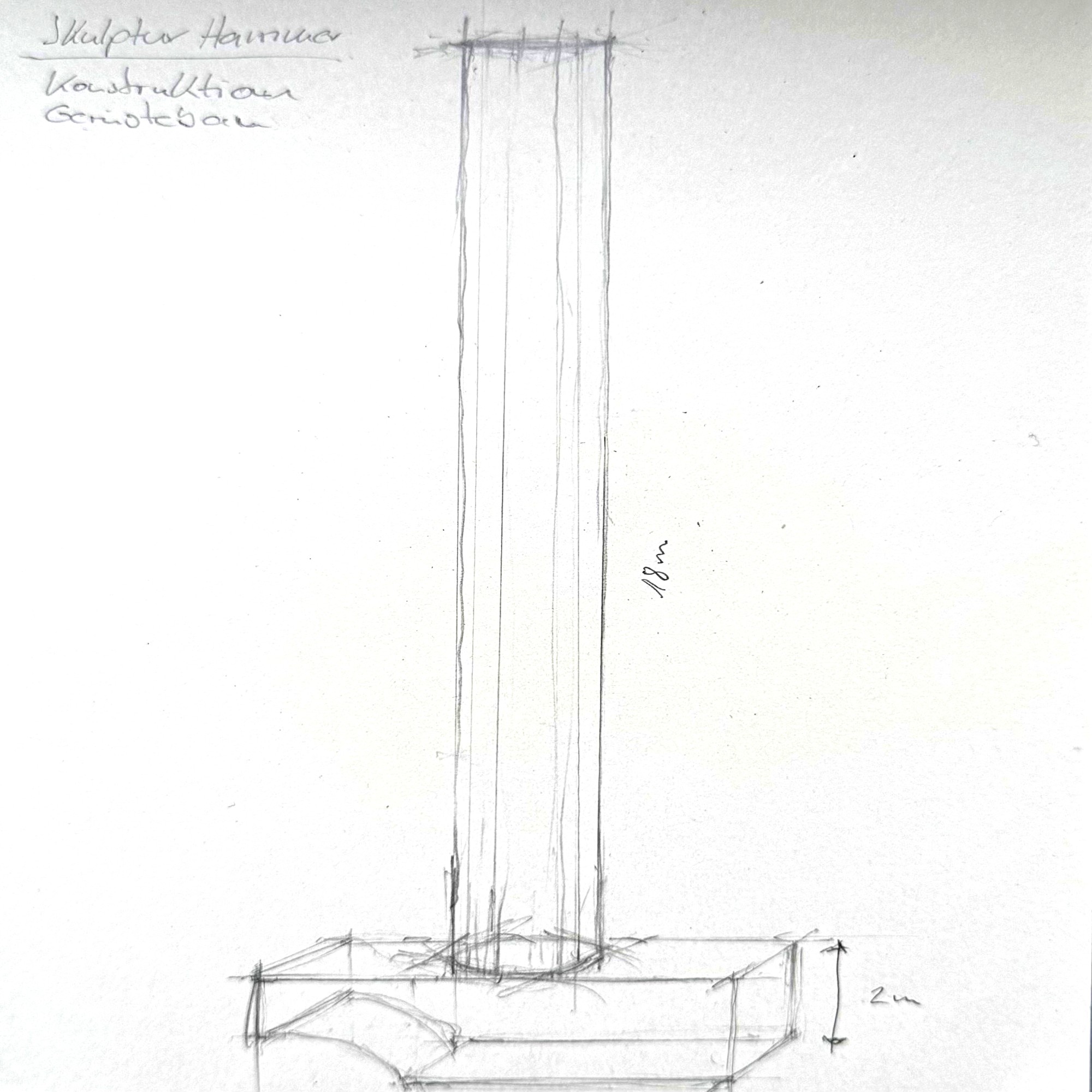Skizze für Klaus Littmanns Hammer-Skulptur an der Swissbau