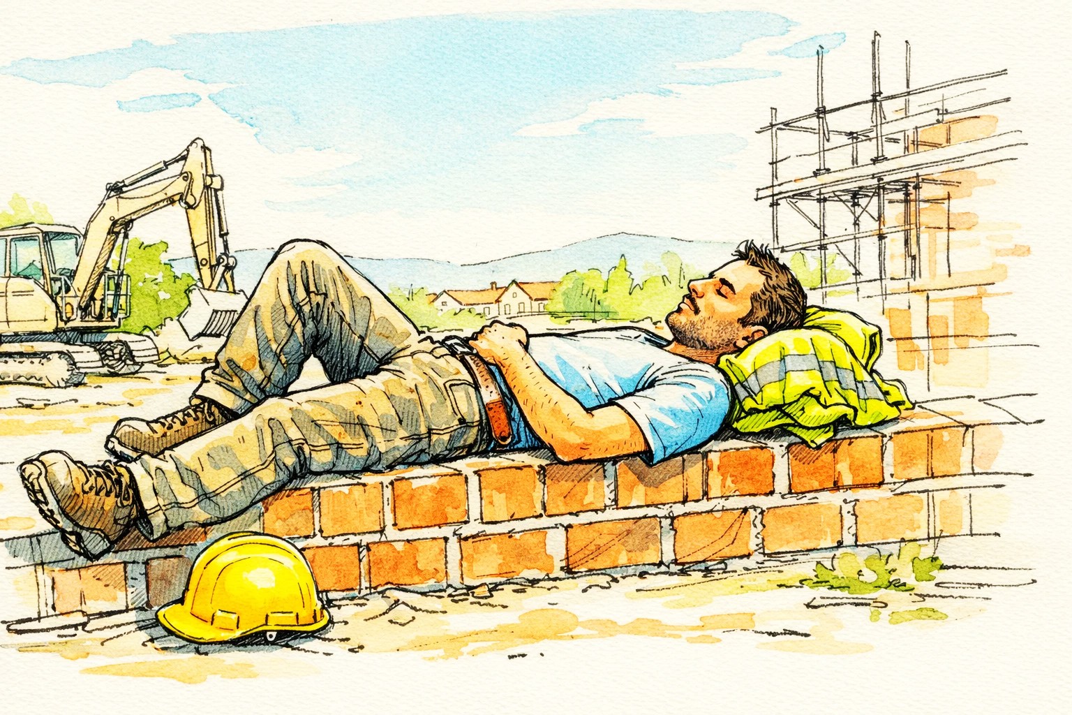 Schlafender Bauarbeiter (Symbolbild)