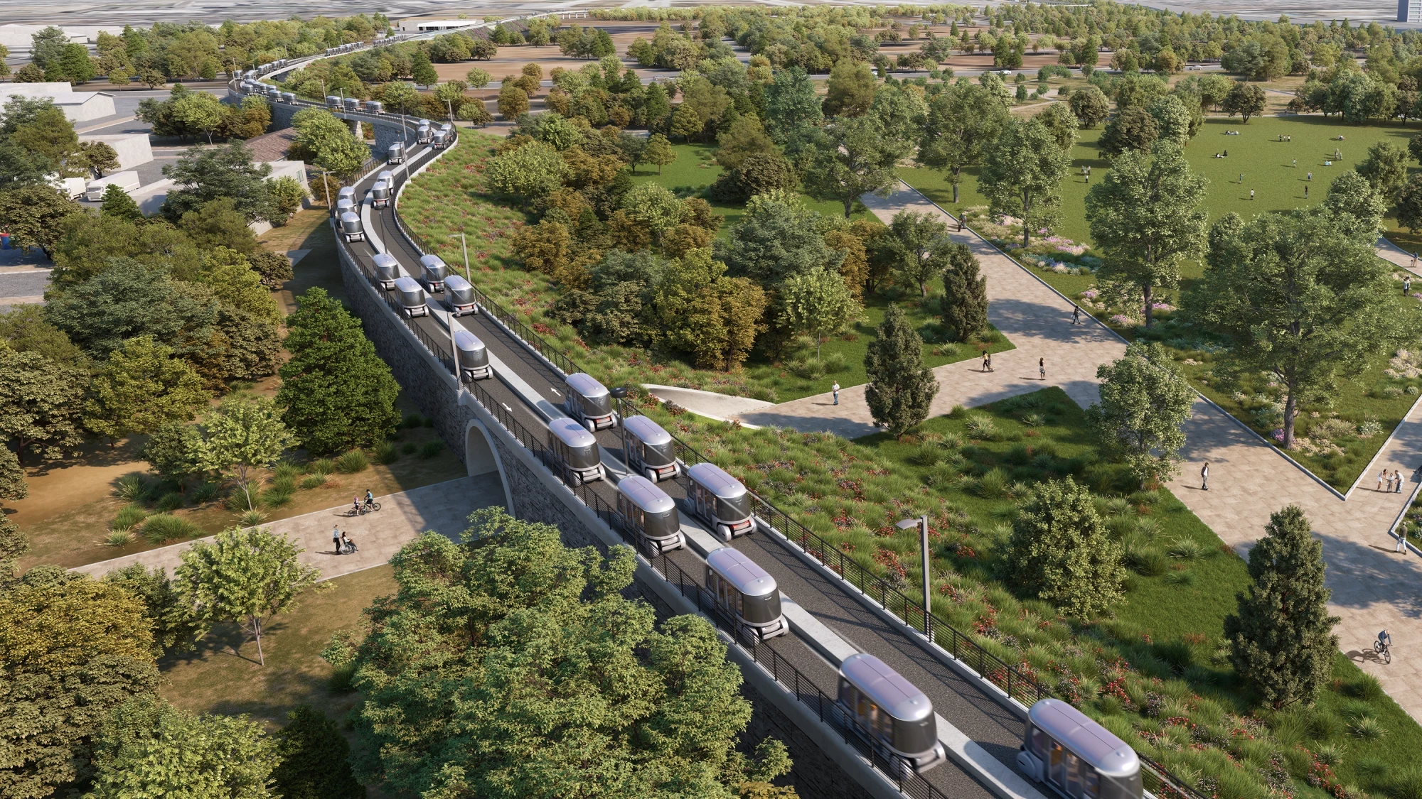 Fahrbahn mit Kabinen. (Visualisierung)