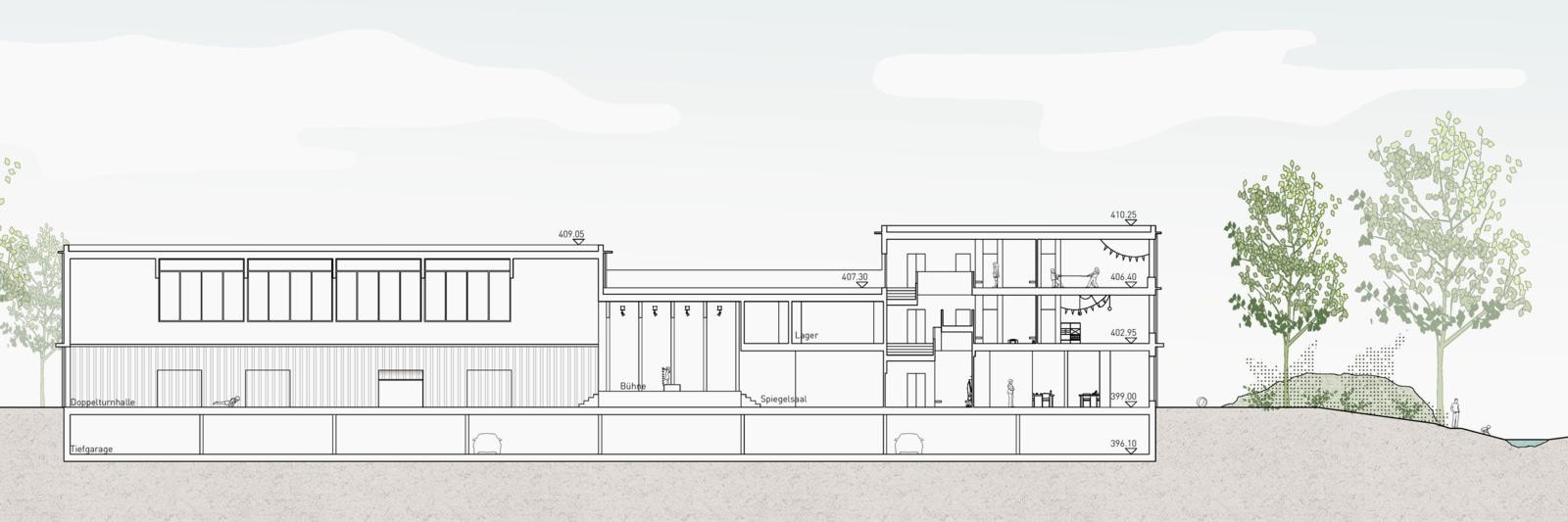 Schnitt Erweiterung Schulanlage Hagendorn Cham ZG