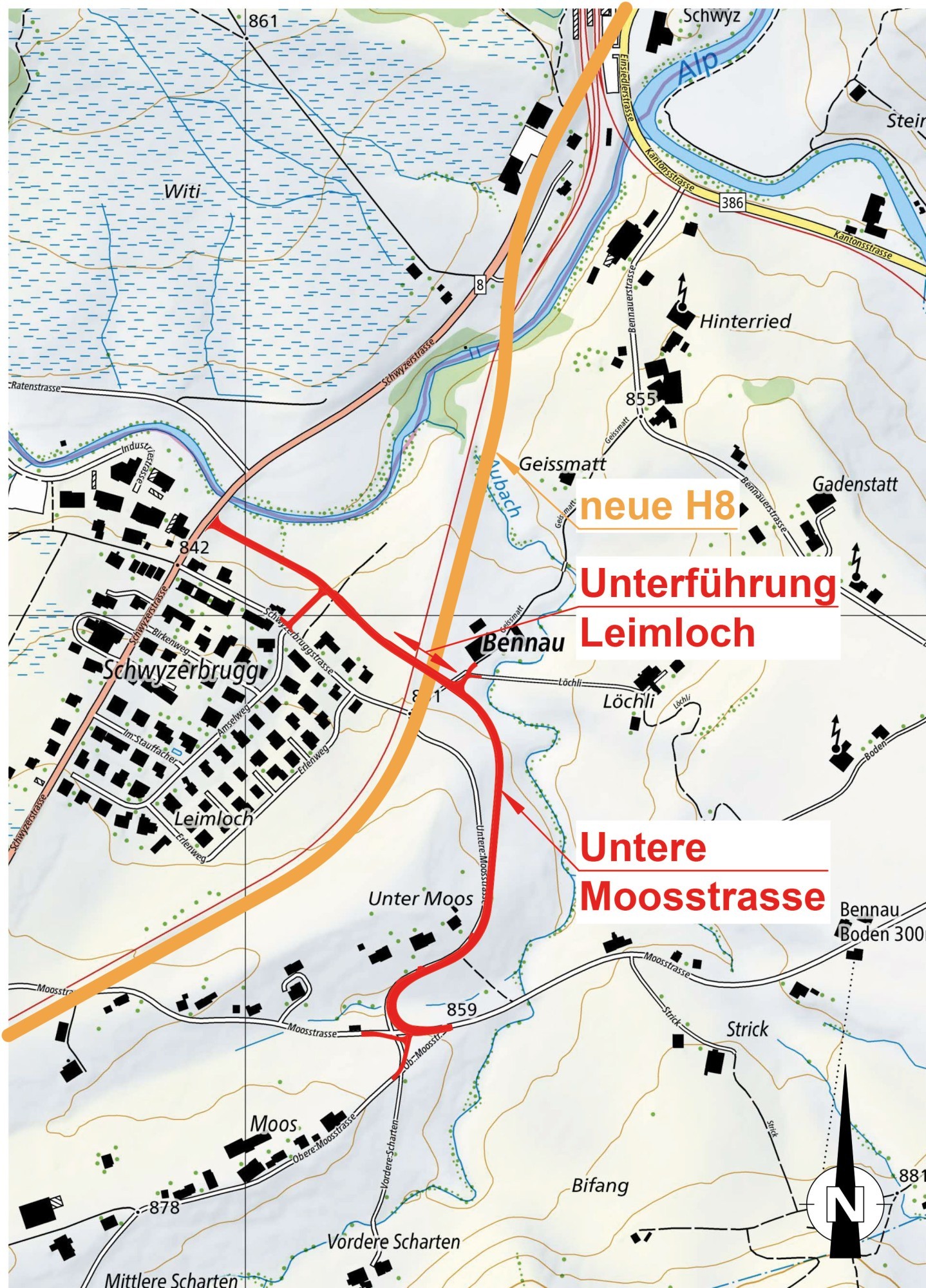 Übersichtskarte Untere Moosstrasse Gemeinde Schwyz