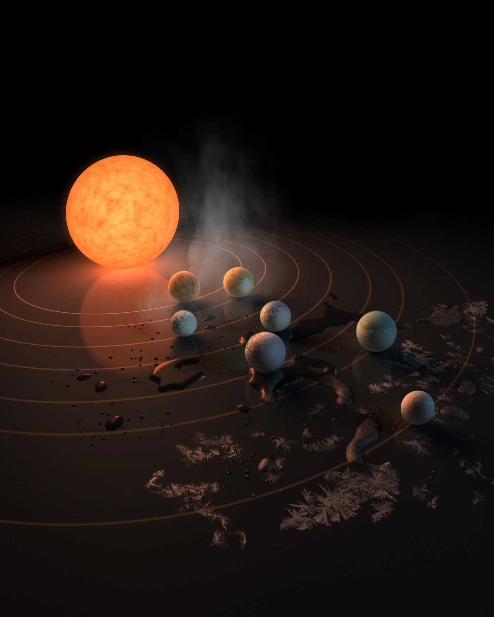 Illustration des Planetensystems «TRAPPIST-1»