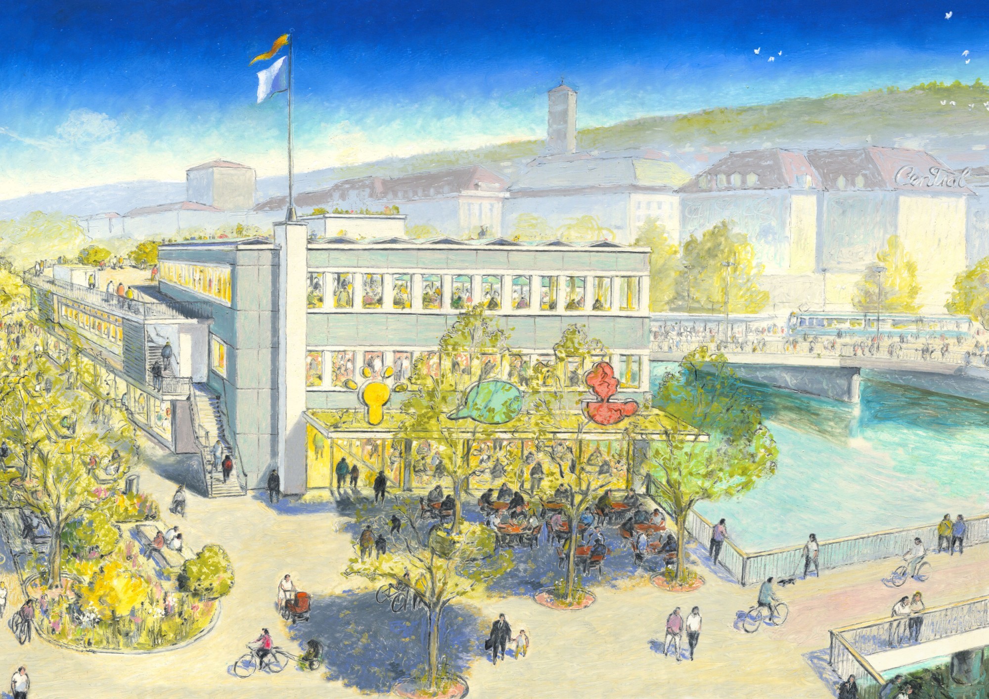 Illustration des Papierwerd-Areals mit Globusprovisorium in Zürich