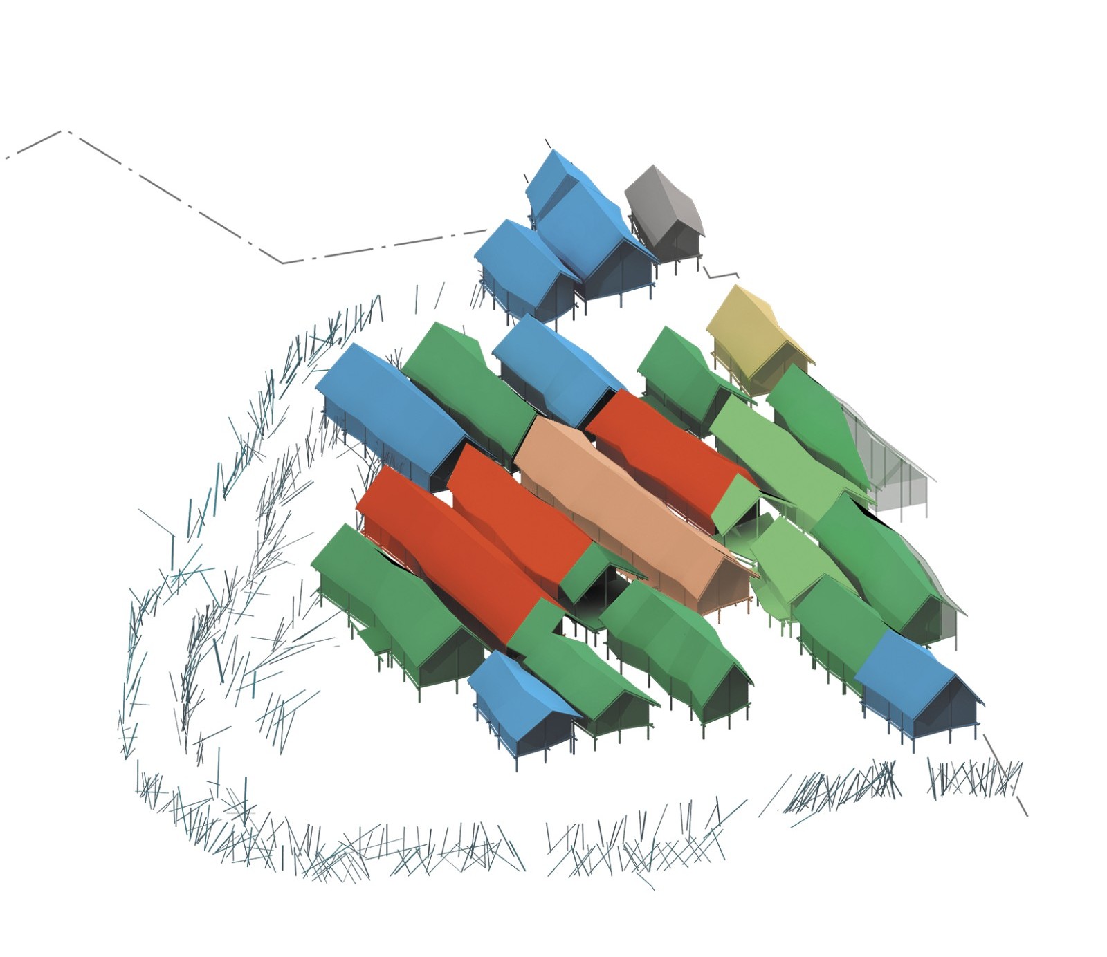 Illustration von Dorf aus der Jungsteinzeit bei Baustelle des Campus Biel