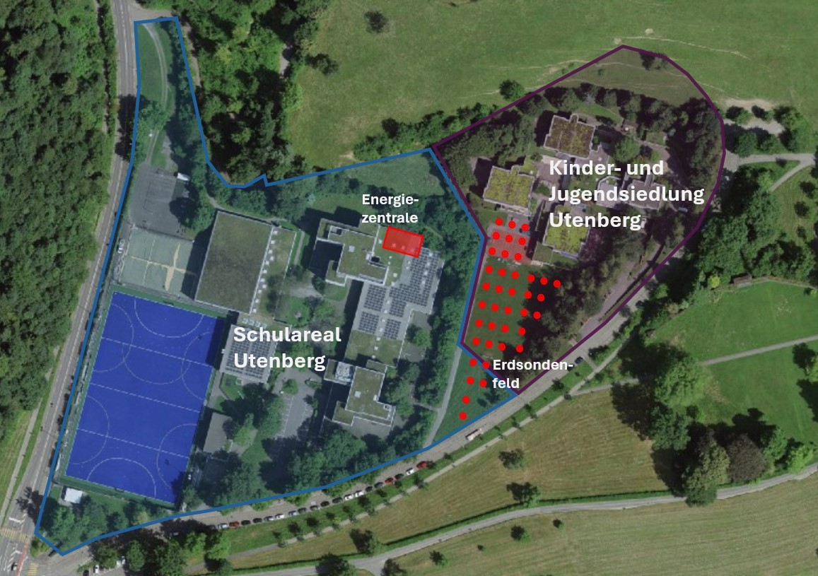 Übersichtskarte zum Wärmeverbund auf Utenberg