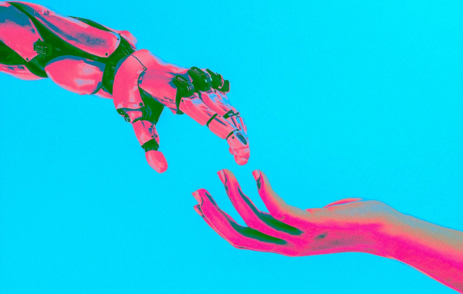 Roboter- und Menschenhand (Illustratiom)