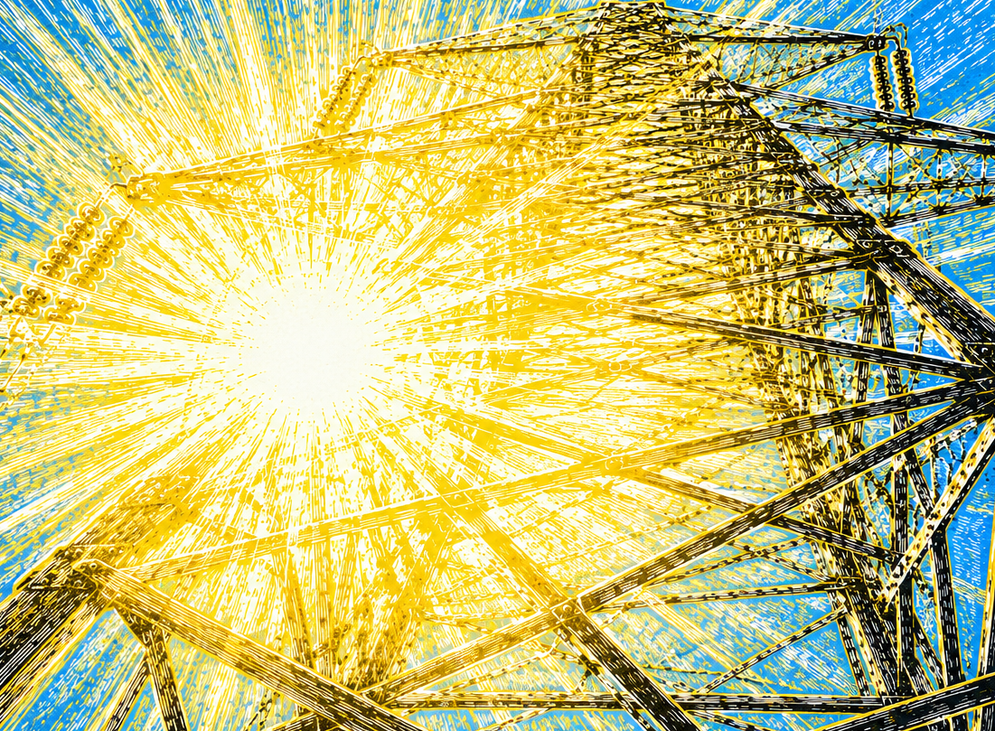 Strommast im Gegenlicht (Illustration)