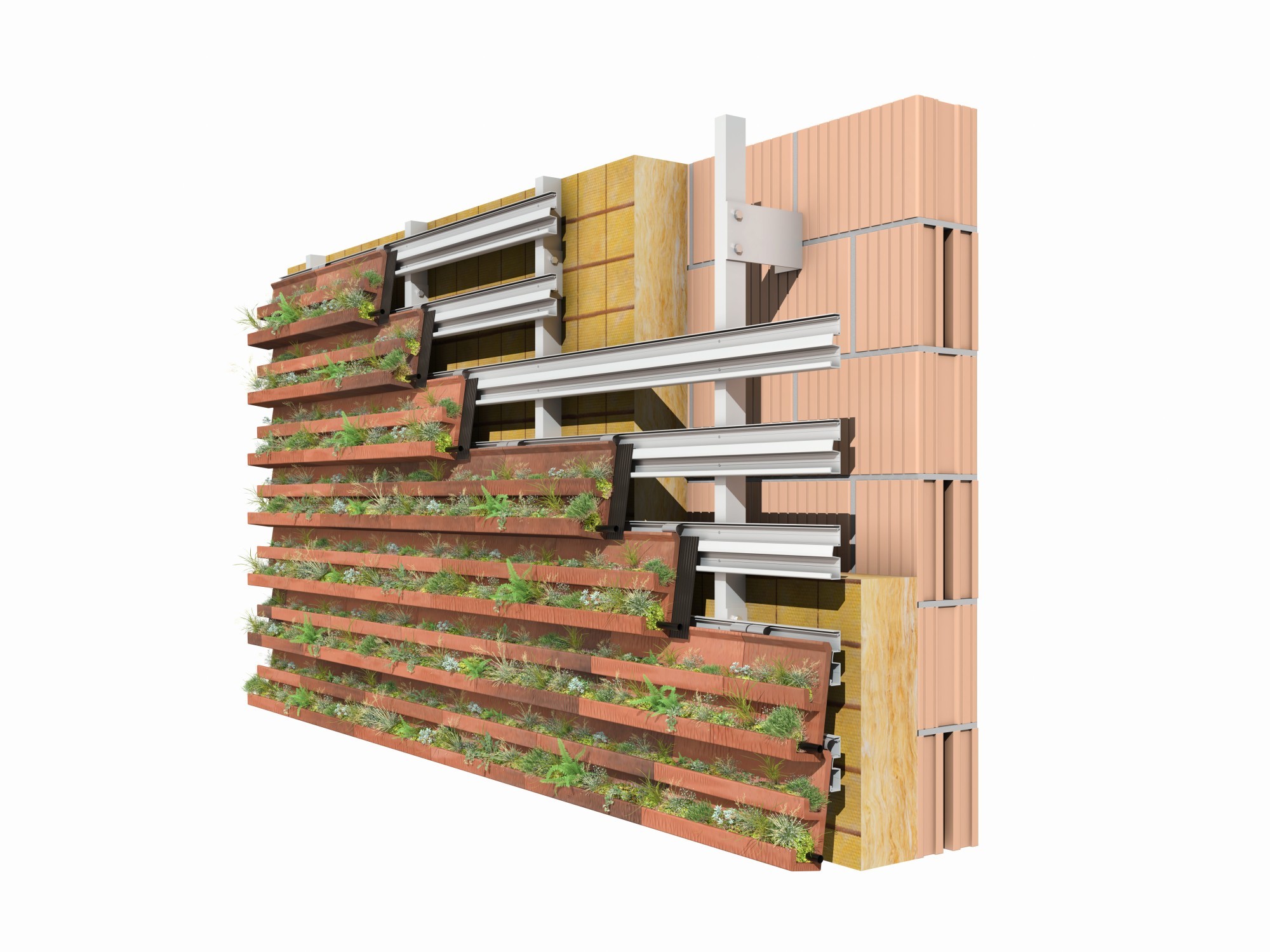 Aufbau Fassadendsystem GreenBrick (Illustration)