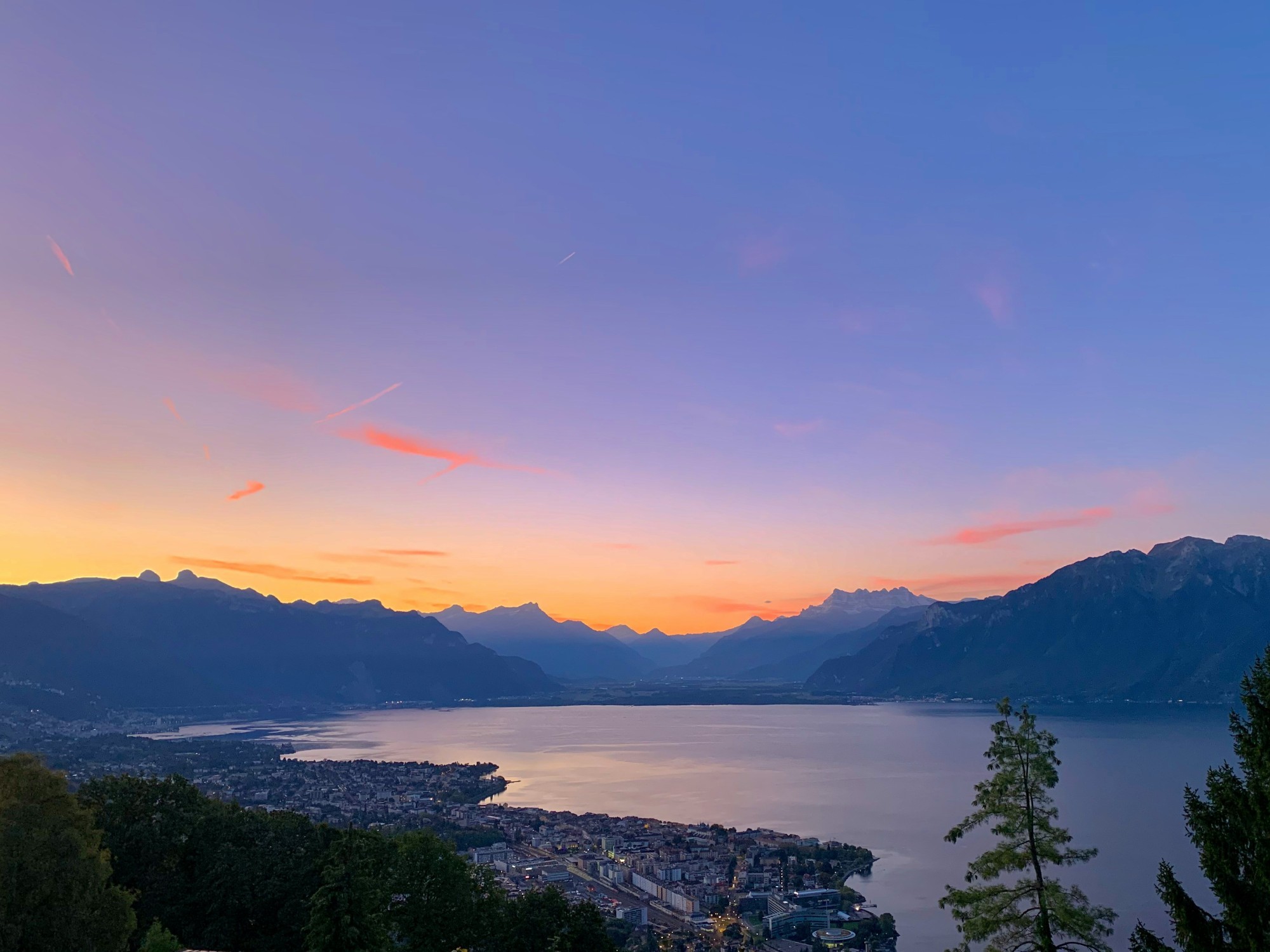 Vevey mit Blick auf den Genfersee.