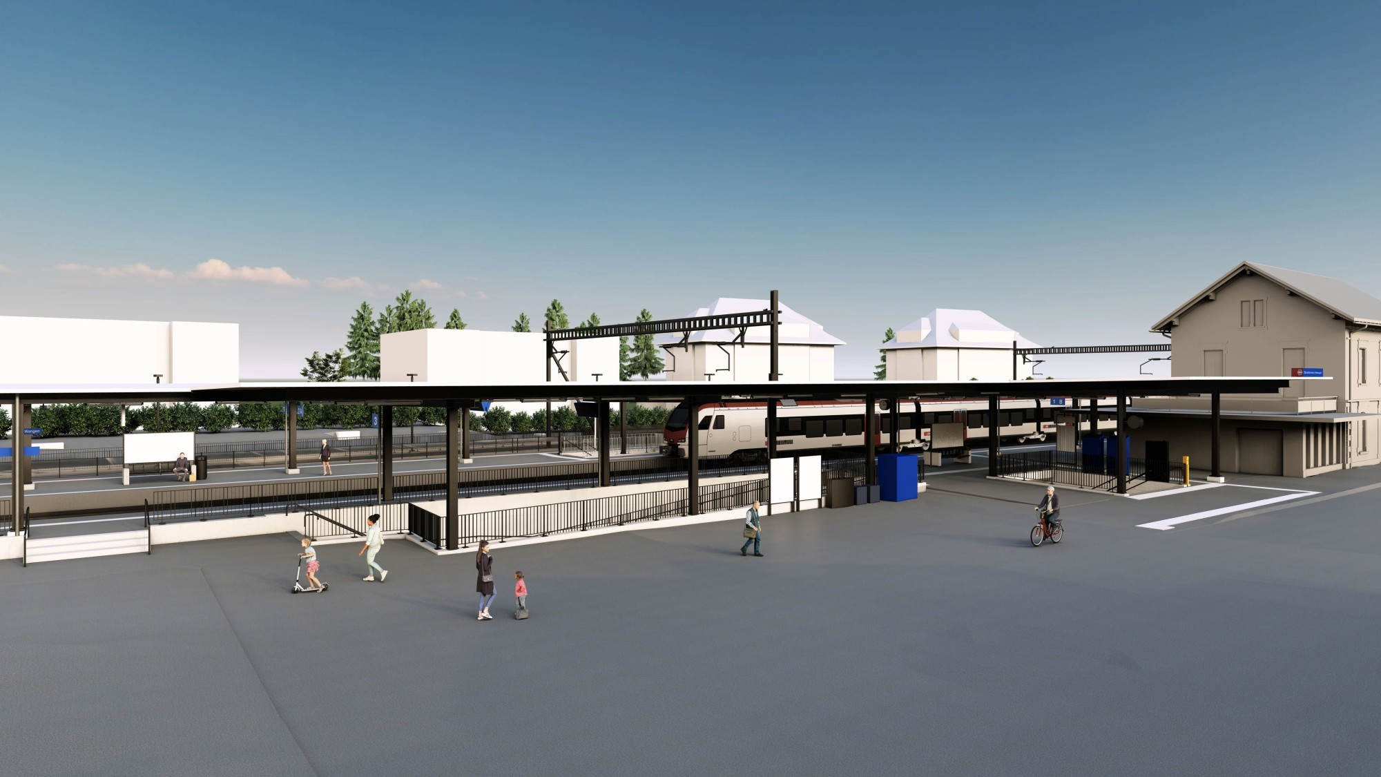 Visualisierung des künftigen Bahnhofs Siebnen-Wangen