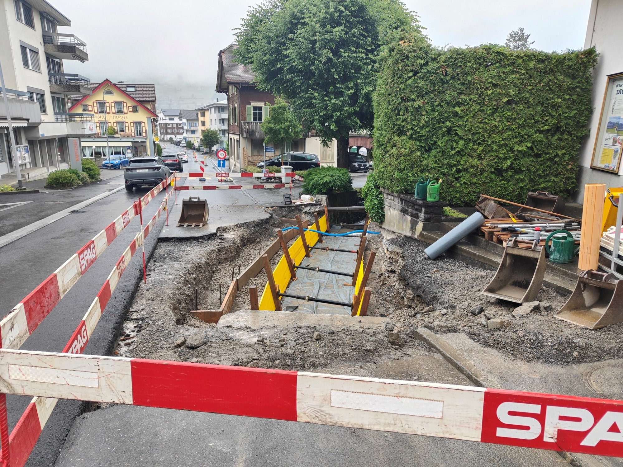 Baustelle der Ortsdurchfahrt Buochs im Sommer 2026