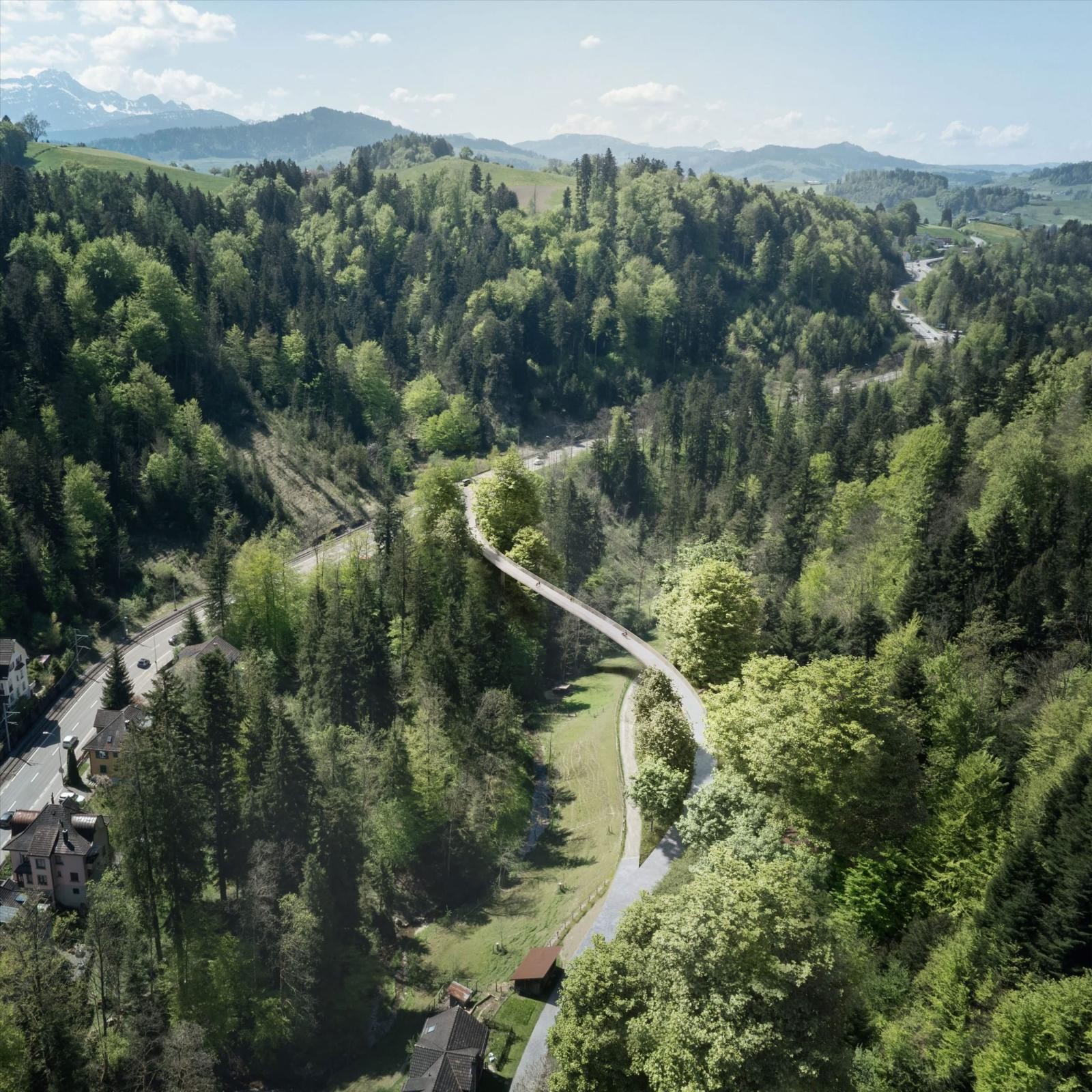 Visualisierung neue Velobrücke über Wattbach
