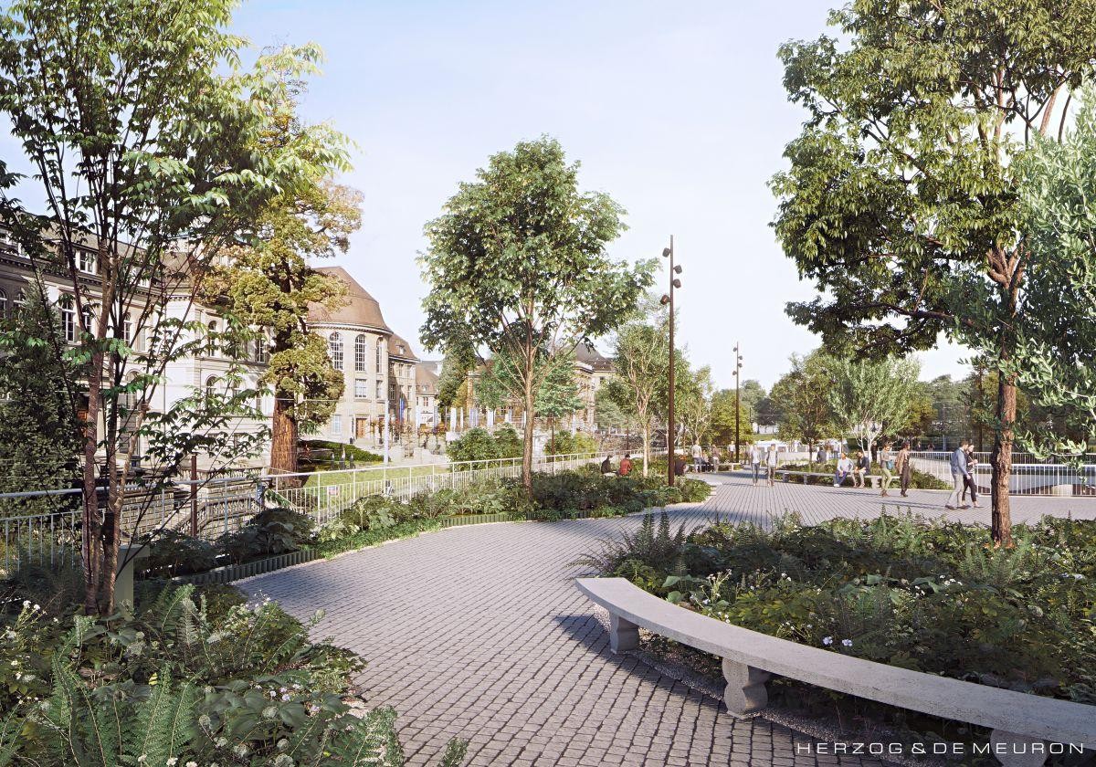 Visualisierung begrünter Stadtplatz Neubau Forum UZH