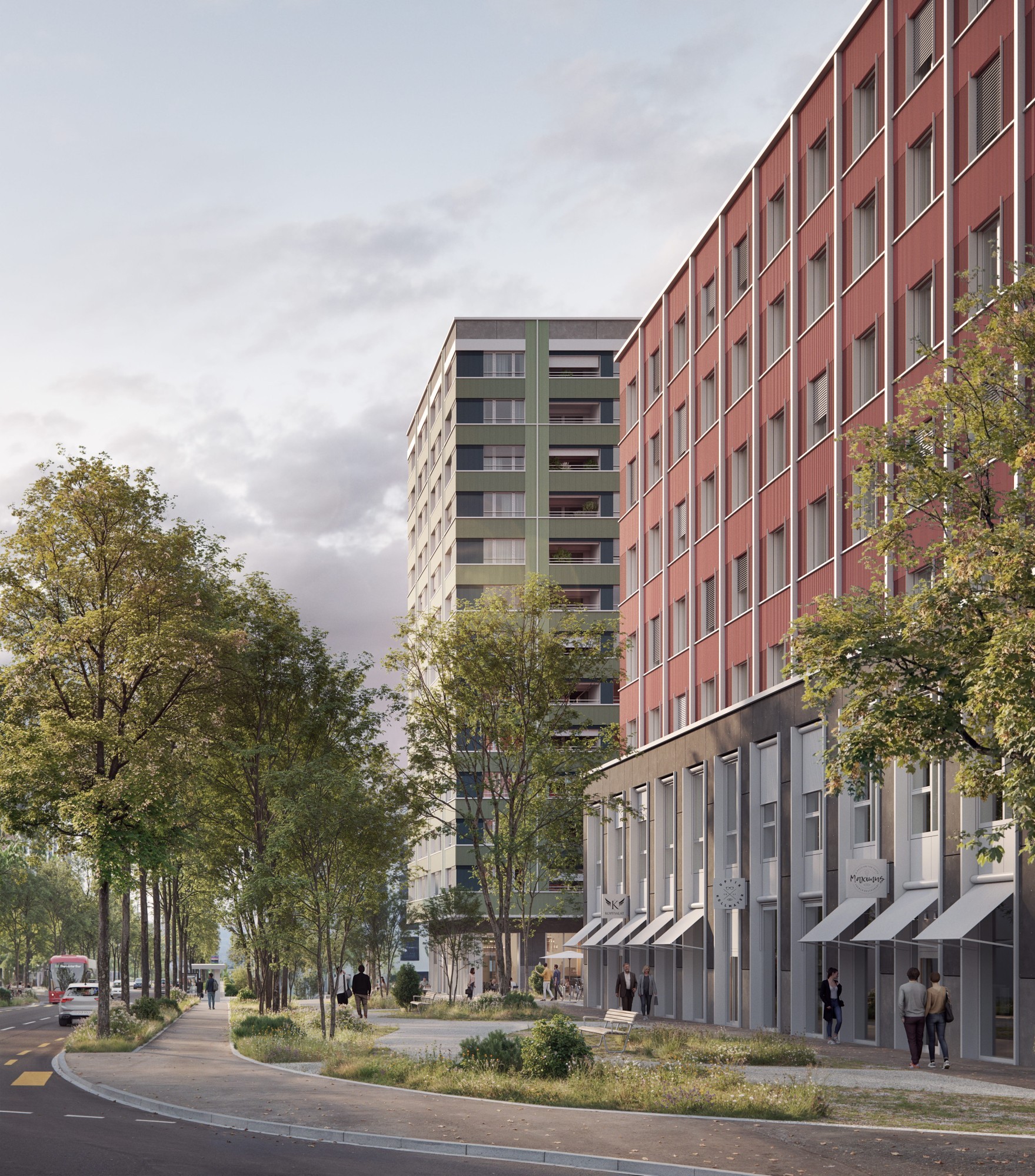 Visualisierung Projekt Towerkomplex in Winterthur Neuhegi Aussenansicht