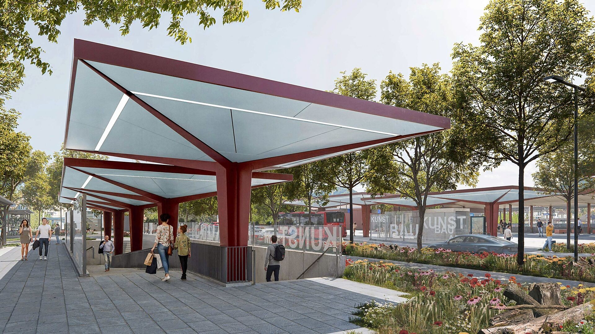 Visualisierung zum Neubau der Busdrehscheibe Brunnen Bahnhof