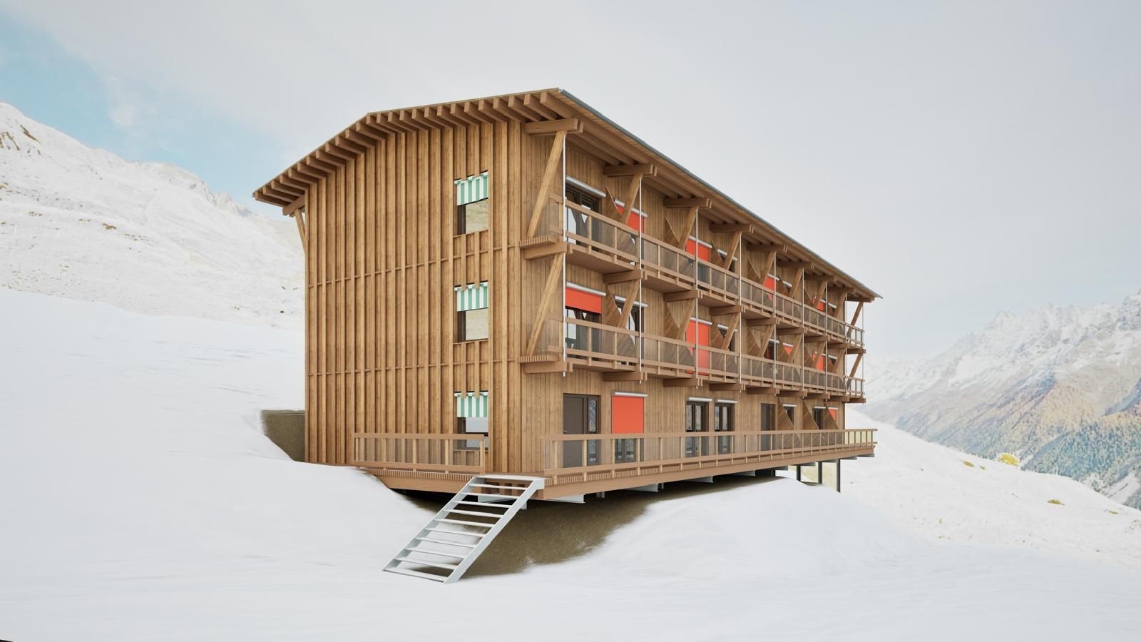 Temporäres Hotel auf Lauchernalp bei Blatten