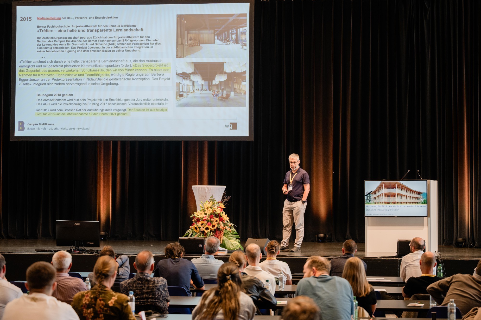 Wolfram Kübler, WaltGalmarini AG, am Holzbautag Biel 2026