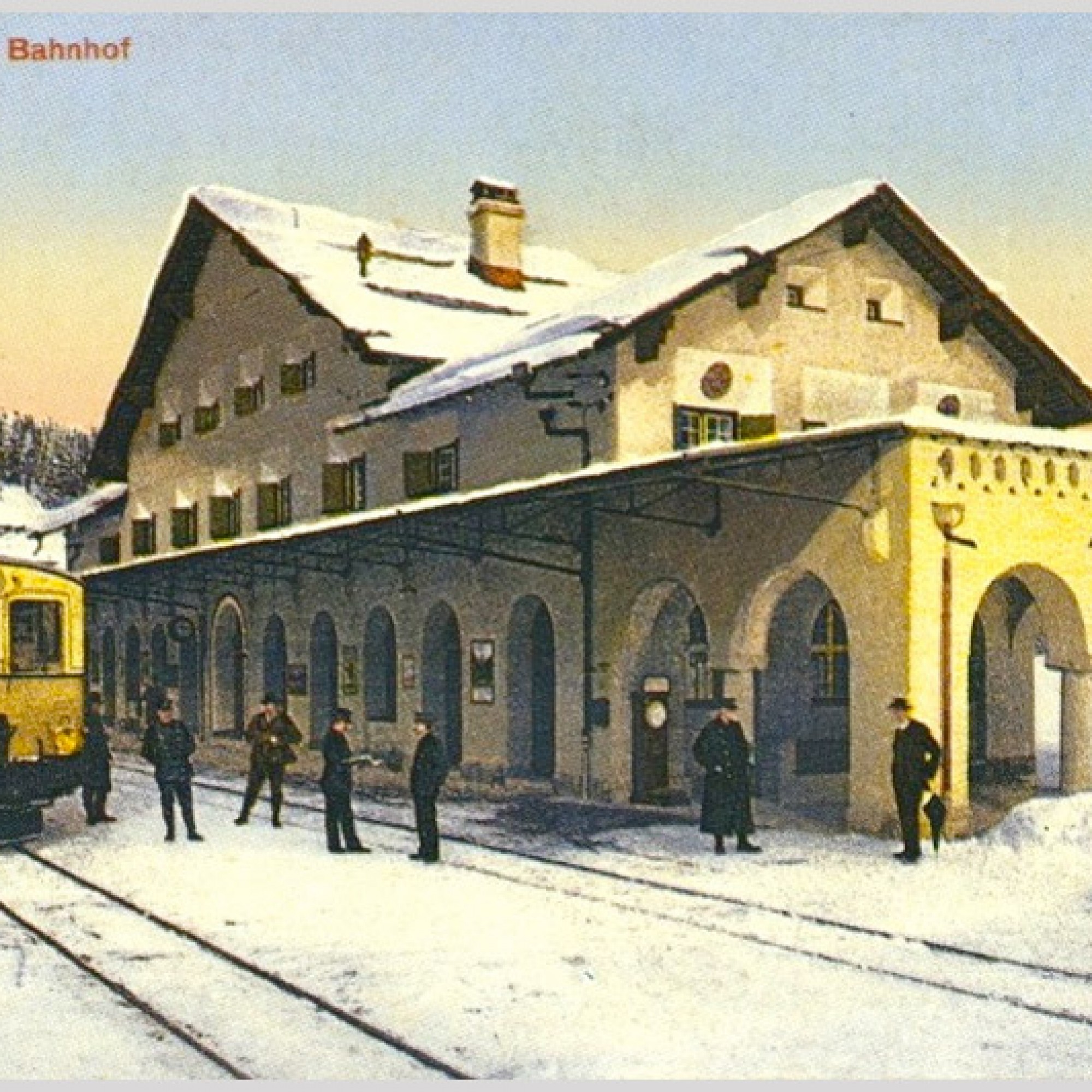 Bahnhof von Arosa im Winter, Postkarte um 1914. (Wikipedia, gemeinfrei)