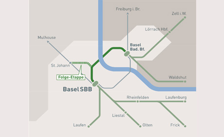 Der (dunkelgrün) Tunnel ist das Herzstück des S-Bahn-Projekts (Quelle: www.herzstueck-basel.ch)