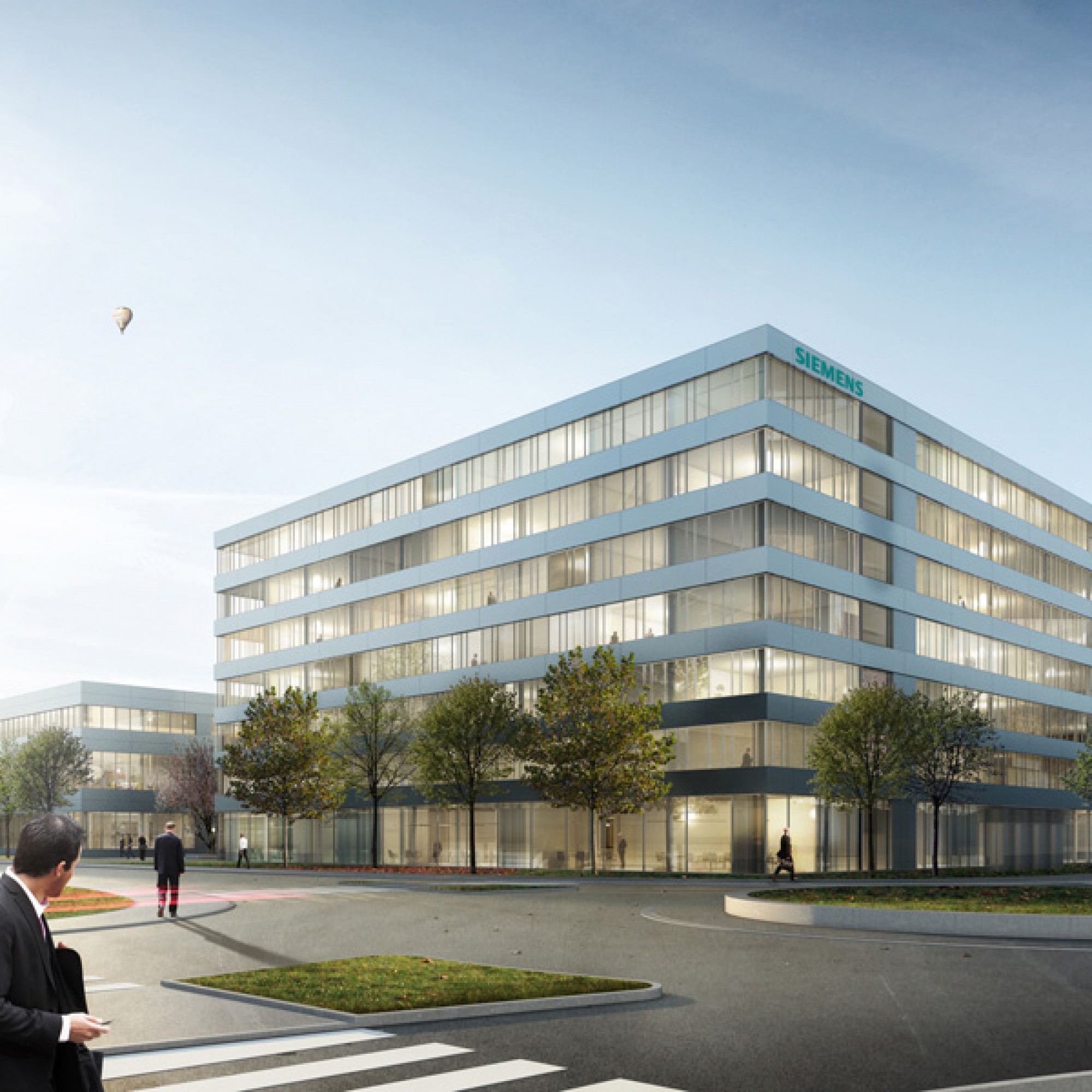 Der neue Büro- und Produktionscampus von Siemens in Zug: Visualisierung von der Seite Kreisel Feldstrasse/Nordstrasse. (zvg)