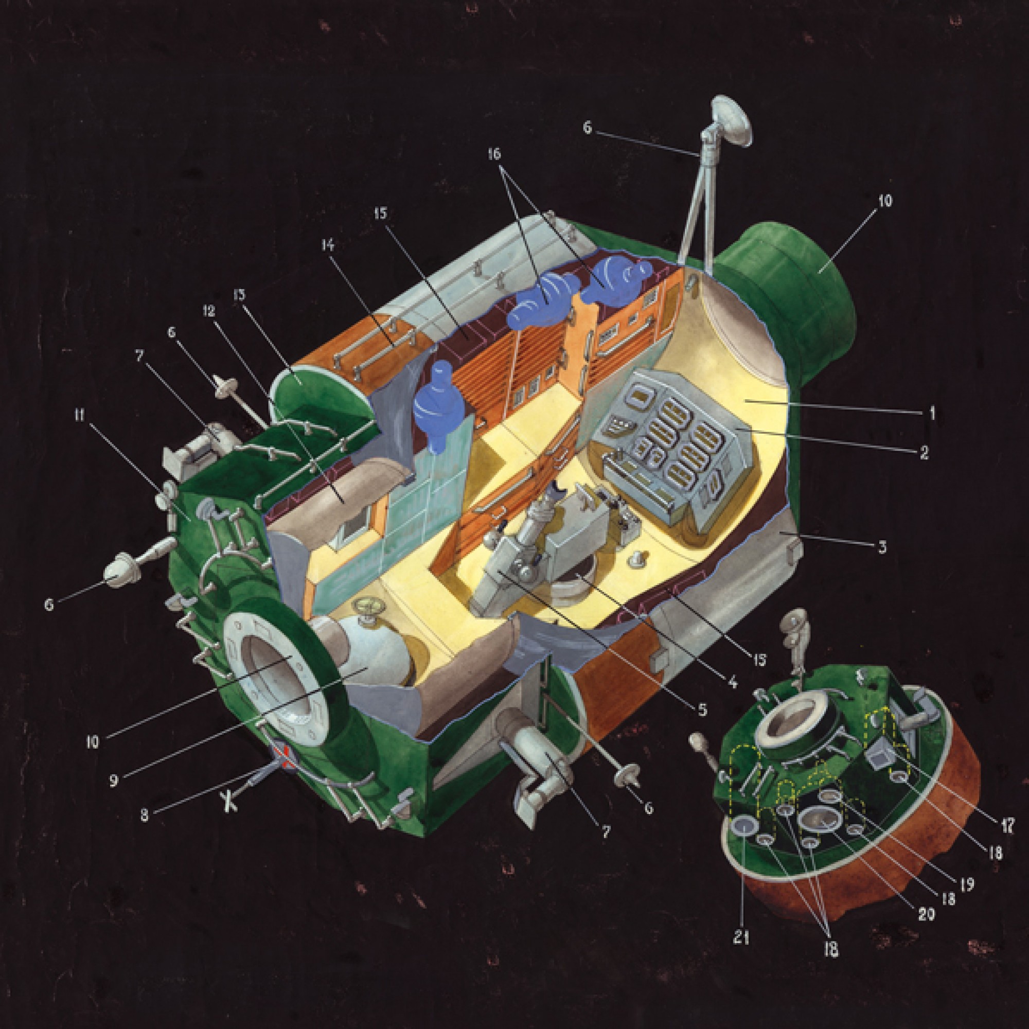 Entwurf für das Technikmodul der Raumstation Mir, 1980.  (Archiv Galina Balschowa /DAM) 